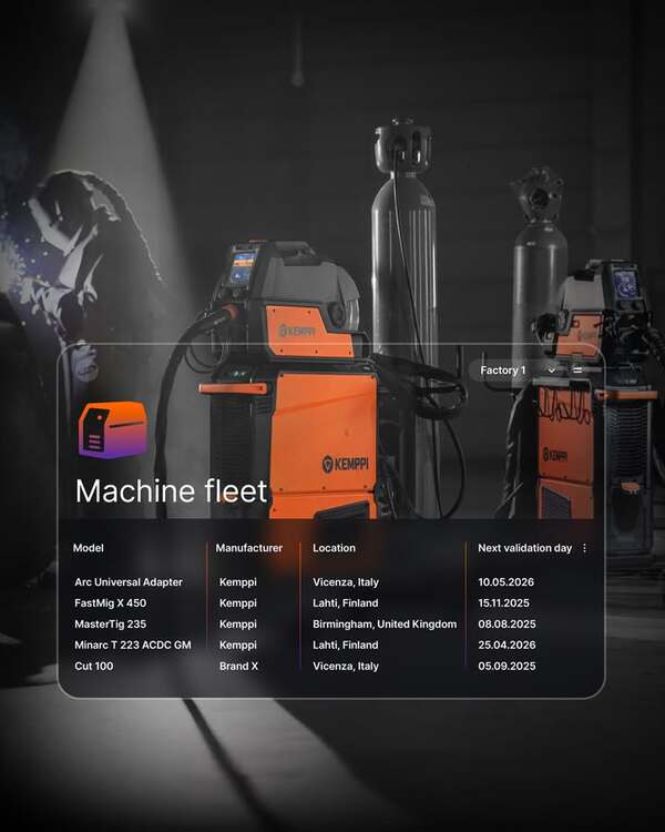 Have you ever wondered 𝐡𝐨𝐰 𝐭𝐨 𝐦𝐚𝐧𝐚𝐠𝐞 𝐭𝐡𝐞 𝐰𝐡𝐨𝐥𝐞 𝐩𝐫𝐨𝐝𝐮𝐜𝐭𝐢𝐨𝐧 𝐟𝐥𝐞𝐞𝐭 𝐢𝐧 𝐨𝐧𝐞 𝐩𝐥𝐚𝐜𝐞?

Solution: WeldEye’s Fleet Management. It keeps all your equipment data organized and easily accessible in one place. You can manage every machine across multiple sites and locations with just a few clicks.

With Fleet Management, 𝐲𝐨𝐮 𝐜𝐚𝐧 𝐦𝐚𝐧𝐚𝐠𝐞 𝐞𝐚𝐜𝐡 𝐦𝐚𝐜𝐡𝐢𝐧𝐞’𝐬 𝐯𝐚𝐥𝐢𝐝𝐚𝐭𝐢𝐨𝐧 𝐚𝐧𝐝 𝐦𝐚𝐢𝐧𝐭𝐞𝐧𝐚𝐧𝐜𝐞 𝐝𝐚𝐭𝐞𝐬, 𝐜𝐞𝐫𝐭𝐢𝐟𝐢𝐜𝐚𝐭𝐞𝐬, 𝐰𝐚𝐫𝐫𝐚𝐧𝐭𝐲 𝐢𝐧𝐟𝐨𝐫𝐦𝐚𝐭𝐢𝐨𝐧, 𝐚𝐧𝐝 𝐥𝐨𝐜𝐚𝐭𝐢𝐨𝐧 𝐝𝐞𝐭𝐚𝐢𝐥𝐬 𝐢𝐧 𝐨𝐧𝐞 𝐩𝐥𝐚𝐜𝐞. The system works with all equipment brands, not just Kemppi welding machines. However, if you use Kemppi machines, the warranty dates are fetched automatically.

Importing and exporting equipment lists with Excel is quick and simple. Each machine’s details are easily reviewed through a clear list or a detailed view.

Smart search and filter tools help you find what you need fast, and automatic email reminders keep you updated on upcoming validations and maintenance tasks.

Take full control of your production fleet with WeldEye Fleet Management: https://bit.ly/43Tc4K6 

#Kemppi #WeldEye #FleetManagement #WeldingManagement #KemppiWelding