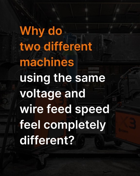 Why two different machines using the same voltage and wire feed speed feel completely different?

The answer often lies in power source control, especially current rise behaviour in short arc and pulse. The arc may look similar but the control strategy behind it makes all the difference.

In all arc welding processes, arc voltage is essentially a measure of arc length. During welding, the power source continuously reads current + voltage and adjusts them based on the selected process.

In MIG/MAG, the control strategy depends on the arc type:

Short arc (short-circuit transfer)
Every short circuit triggers a rapid current boost. Typical rise speeds: ~20–50 A/ms. Higher rise speed = a more aggressive/rough arc feel + sound.

Spray arc
Key is stable arc length → very stable voltage. Transfer is continuous, so smooth voltage control keeps the process calm.

Pulsed arc
Transfer is driven by current pulses; rise speeds are much higher: ~200–1000 A/ms depending on wire + gas. Example:
• Ar + 18% CO₂ (carbon steel): ~800–1000 A/ms
• Ar + 2% CO₂ (often with CrNi wires): ~200–500 A/ms
Lower rise speed = noticeably softer arc sound and smoother feel.
…more