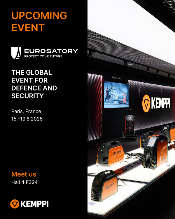 Kemppi is participating in EUROSATORY 2026

📅 15–19 June 2026
📍 Paris Nord Villepinte Exhibition Centre, France

EUROSATORY is the global land and air benchmark event for Defence and Security. It brings together industry leaders, government representatives, military professionals, and technology providers from around the world.

Meet us to connect with our team and discover Kemppi’s advanced welding solutions supporting demanding defence and security applications.

#Kemppi #KemppiWelding #KemppiEvents #Eurosatory2026 #DefenceIndustry #WeldingTechnology #France