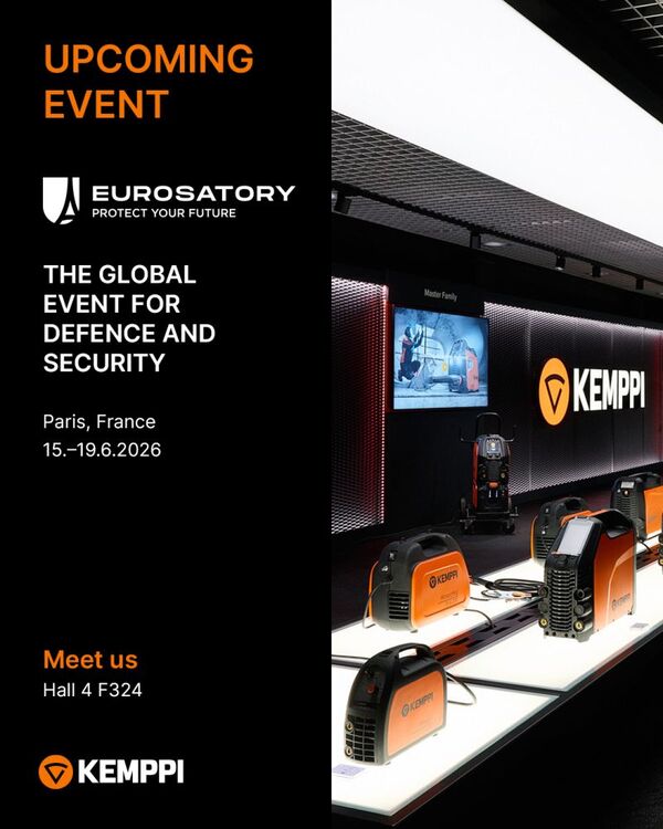 Kemppi is participating in EUROSATORY 2026

📅 15–19 June 2026
📍 Paris Nord Villepinte Exhibition Centre, France

EUROSATORY is the global land and air benchmark event for Defence and Security. It brings together industry leaders, government representatives, military professionals, and key technology providers from around the world.

Meet us and discover Kemppi’s advanced welding solutions supporting demanding defence and security applications.

…more