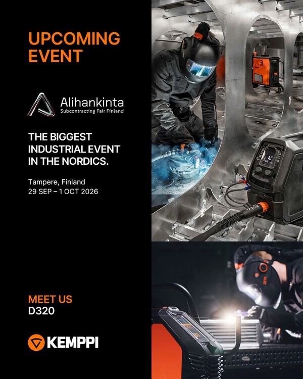 Every workshop has welding tasks that could run more smoothly. Upgrade your equipment at Alihankinta.
Come meet Kemppi professionals to talk about the production challenges such as consistent weld quality, less rework, keeping jobs on schedule, and more.
From mining equipment to complex industrial machinery, our customers put welding quality to work every day. We’re looking forward to engaging some of our customers such as Sandvik and Turula Engineering to discuss manufacturing’s next steps.
📍 Stand D320 · Tampere Exhibition and Sports Centre
📅 29 September–1 October
Bring your welding challenges. Let’s get specific.
#Kemppi #Alihankinta2026 #Welding